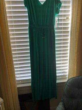 Soft Surroundings Teal Green V-Neck Maxi Jumpsuit